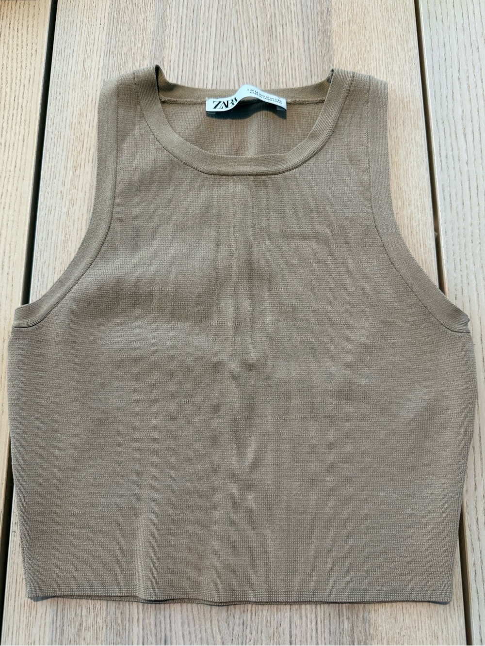Zara Taupe Brown Cropped Knit Tank Top Size M